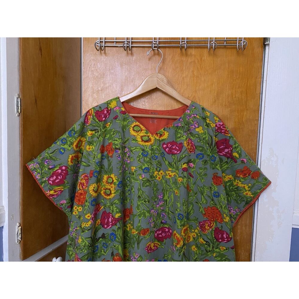 J PETERMAN Cotton Oversized Maxi Kaftan Mumu Pockets One Size Floral Boho Dress - Picture 4 of 8